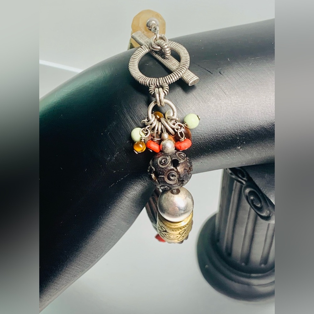 Silpada Vintage Sterling, Brass, Quartz & Multi-Strand Leather Bracelet w/Charms